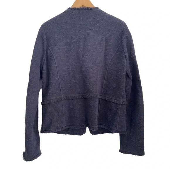 White House Black Market Tweed Top Blazer Raw Asymmetrical Hem Jacket L - Picture 7 of 8